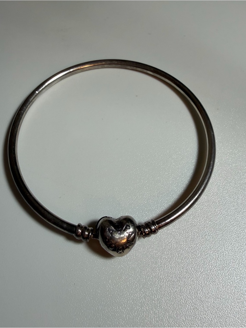 Pandora Moments Sterling Silver Bangle Charm Bracelet - Heart Logo Clasp